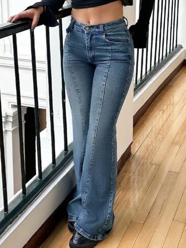 EMMIOL Women Bootcut Jeans Flare Jeans Mid-High Waisted Stretchy Straight Leg Jeans Trendy Seamed Front Loose Denim Pants2