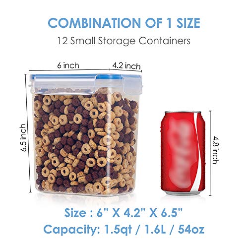 Vtopmart Airtight Food Storage Containers 12 Pieces 1.5qt / 1.6L- Plastic PBA Free Kitchen Pantry Storage Containers for Sugar, Flour and Baking Supplies - Dishwasher Safe - Include 24 Labels, Blue
