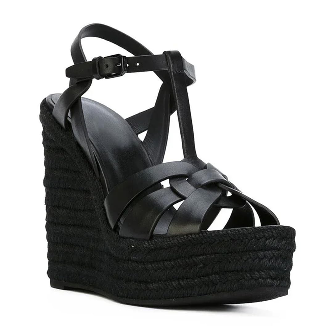 Alpargatas de cuña para mujer, sandalias de cuña de tacón alto con tiras y tiras sexis, zapatos de fiesta, blanco (White Pu), 39.5 EU