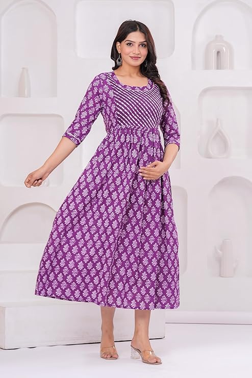 Image of Women Feeding Kurti for Women Cotton Maternity Kurta with Nursing Zip for Pre & Post Pregnancy