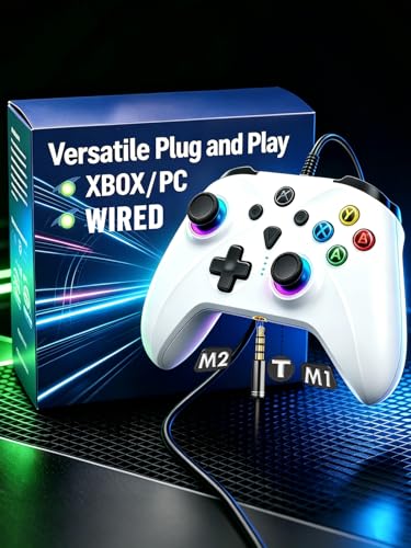 Image of Enstixsm Wired Controller for Xbox,Turbo Macro,RGB Light,Gaming,White