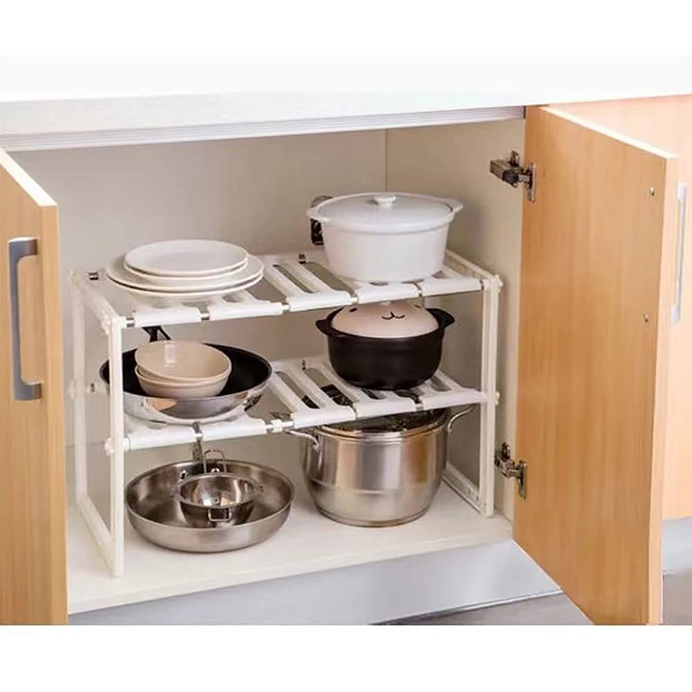 Scaffale sotto il lavandino-Scaffale Sottolavello Stoviglie Ripiano Sotto Lavello Cucina Mobile Scaffale Cucina Salvaspazio Sottolavello Estensibile Ripiano 2 Livelli -38-70*26*38 cm (bianco)