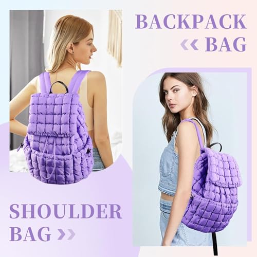 Image of MOCA Quilted Puffer Backpack for Women, Nylon Puffy Casual Girls Womens Backpack, Lightweight Hiking Gym Daypack Preppy Travel Bag with Adjustable Top Flap Drawstring