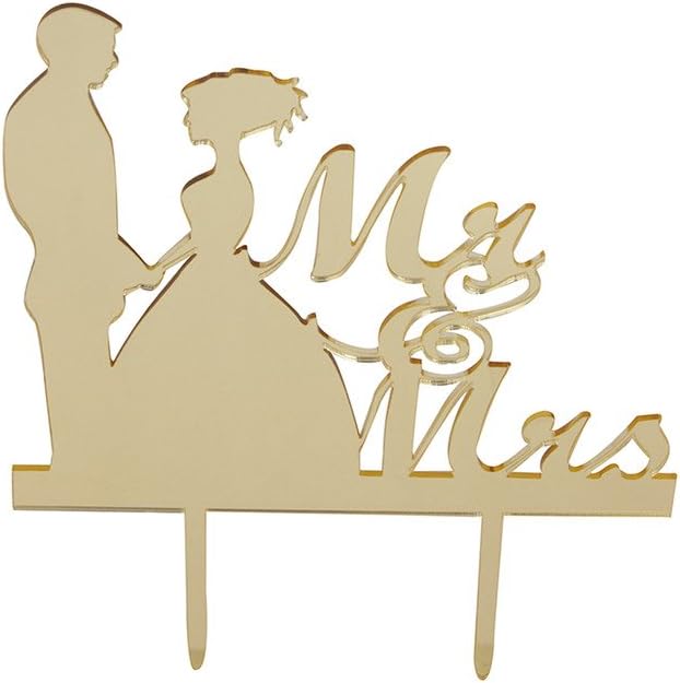 Flour Butter Chocolate Mr and Mrs Topper for Wedding Anniversary Cake Cupcake Decoration | (Gold)