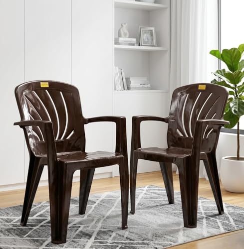 Image of Patiofy Plastic Chair Set of 2 for Home & Outdoor Use | Heavy Duty Comfortable Chair with Strong Legs | Easy to Clean | Suitable for Living Room, Balcony (Pack of 2-Elba | Brown)