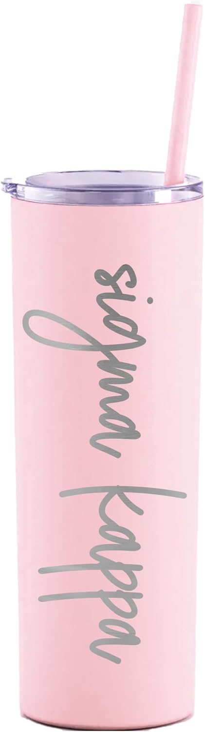 Go Greek Chic Sigma Kappa Laser Engraved Skinny Tumbler with Straw (Matte Blush)