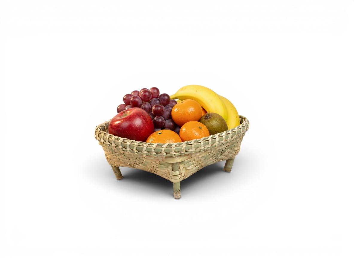 Lamonte Handwoven Bamboo Fruit Basket with Legs, Natural, Square, for Kitchen Counter & Table Decor-image-29