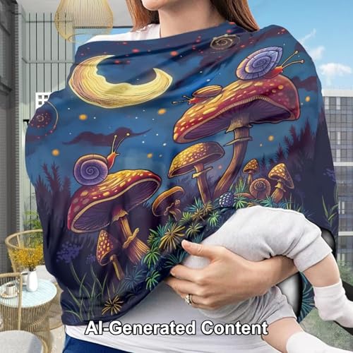 Image of ZFRXIGN Mushroom Car Seat Covers for Babies Boy Girl Stretchy Nursing Cover for Breastfeeding Carseat Covers Canopy Shopping Cart Cover for Travel Moon Night Snail
