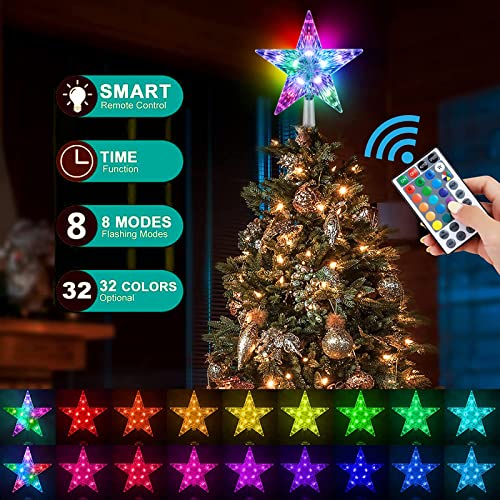 Yage Tale Christmas Star Tree Topper Lights 9.5Inch 17 Colors 8 Dynamic Modes With Versatile Remote Controller 3Aa Battery Powered Great Accessory For Christmas Tree Decorating（Indoor And Outdoor ） #TOP4