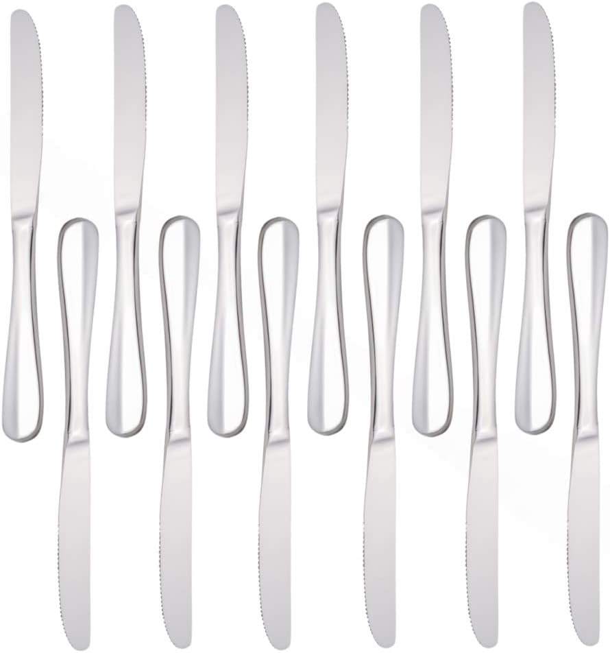 TrueCraftware- Diamond Stainless Steel Hollow Handle Table Knife Set of 12- Stainless Steel Silverware Flatware Cutlery Kitchen Tableware Set for Home Restaurant Butter Knife Spreader Table Knives