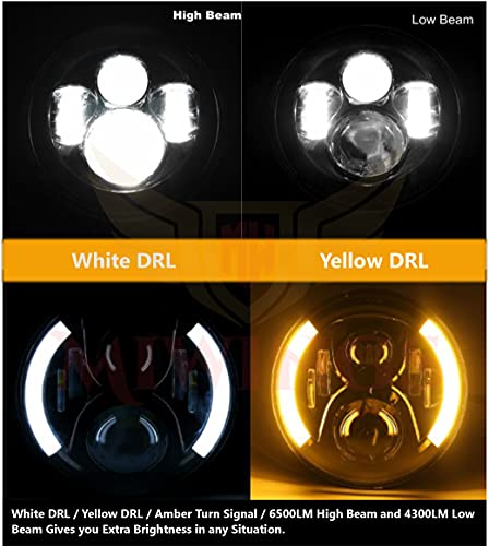 Image of Miwings 6 LED Projector Headlight with Dual Color DRL Half Ring For Mahindra Thar /Jeep /Royal Enfield Bike Models, 7 Inch, White & Amber