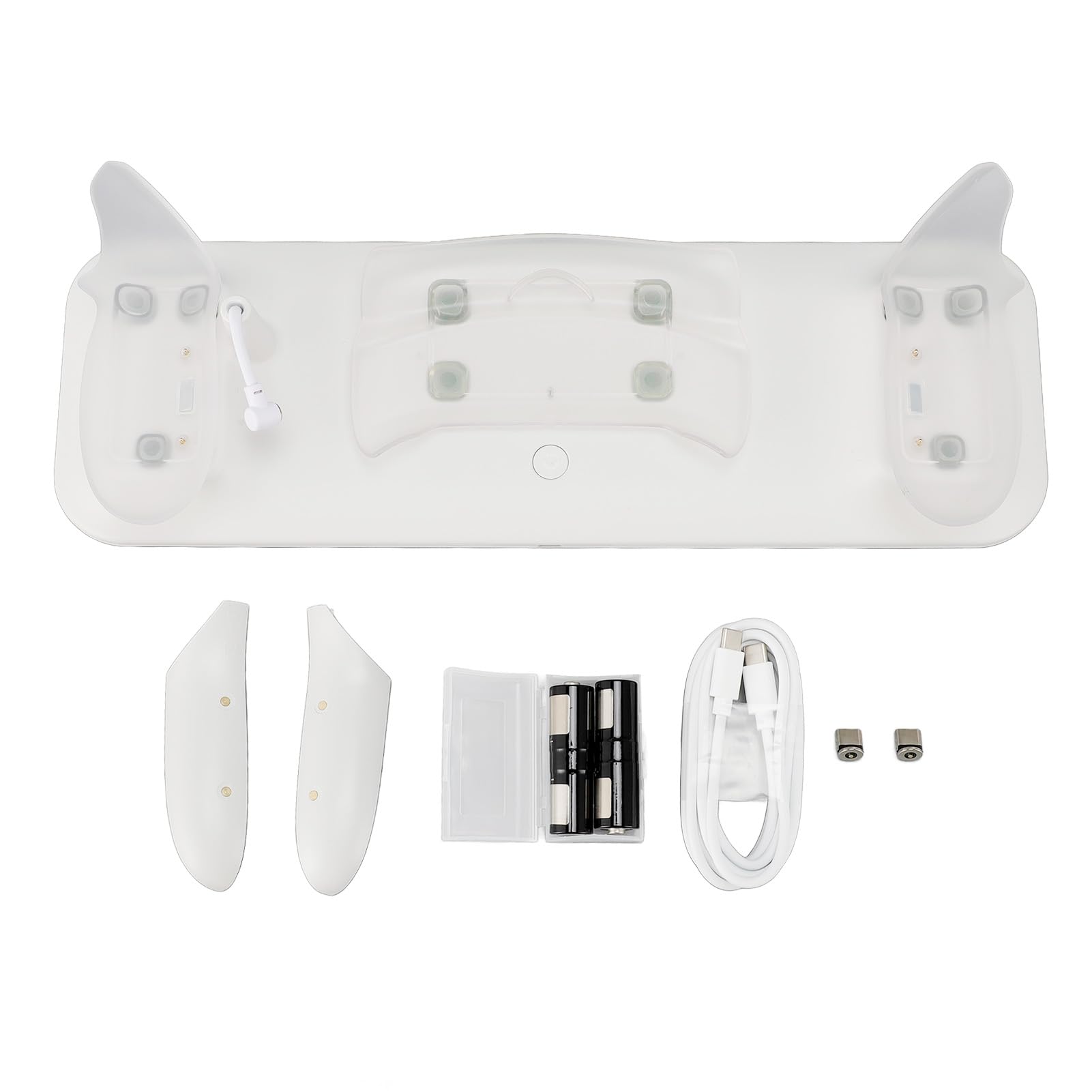 Dock di ricarica per controller visore VR, stazione di ricarica magnetica VR, doppia batteria da 1200 mAh con luce RGB, supporto in plastica ABS per 2 visori per occhiali Meta VR (Bianca)