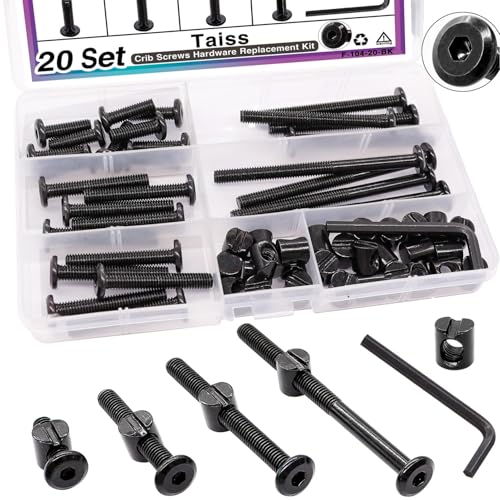 Taiss 20 Stück schwarz Möbelschraube mit Zylindermuttern Set M6x20mm/40mm/60mm/80mm Babybett Schrauben, Bettschraube sechskant Kit,Flachkopfschrauben M6, hülsenschrauben für Babybetten.