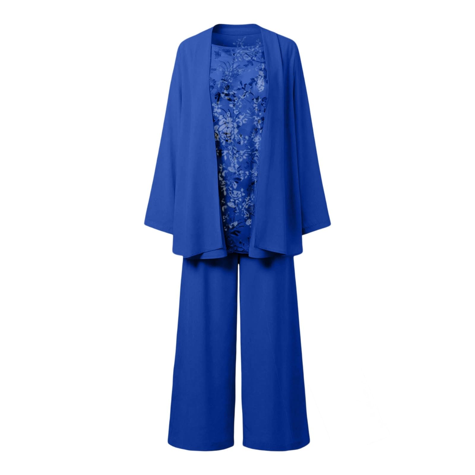 Ensemble Femme 3 Pièces Chic et Élégant Grande Taille, Haut à Manches 3/4, Pantalon Ample et Cardigan Assorti, Grande Taille Tenue de Mariage et Cérémonie