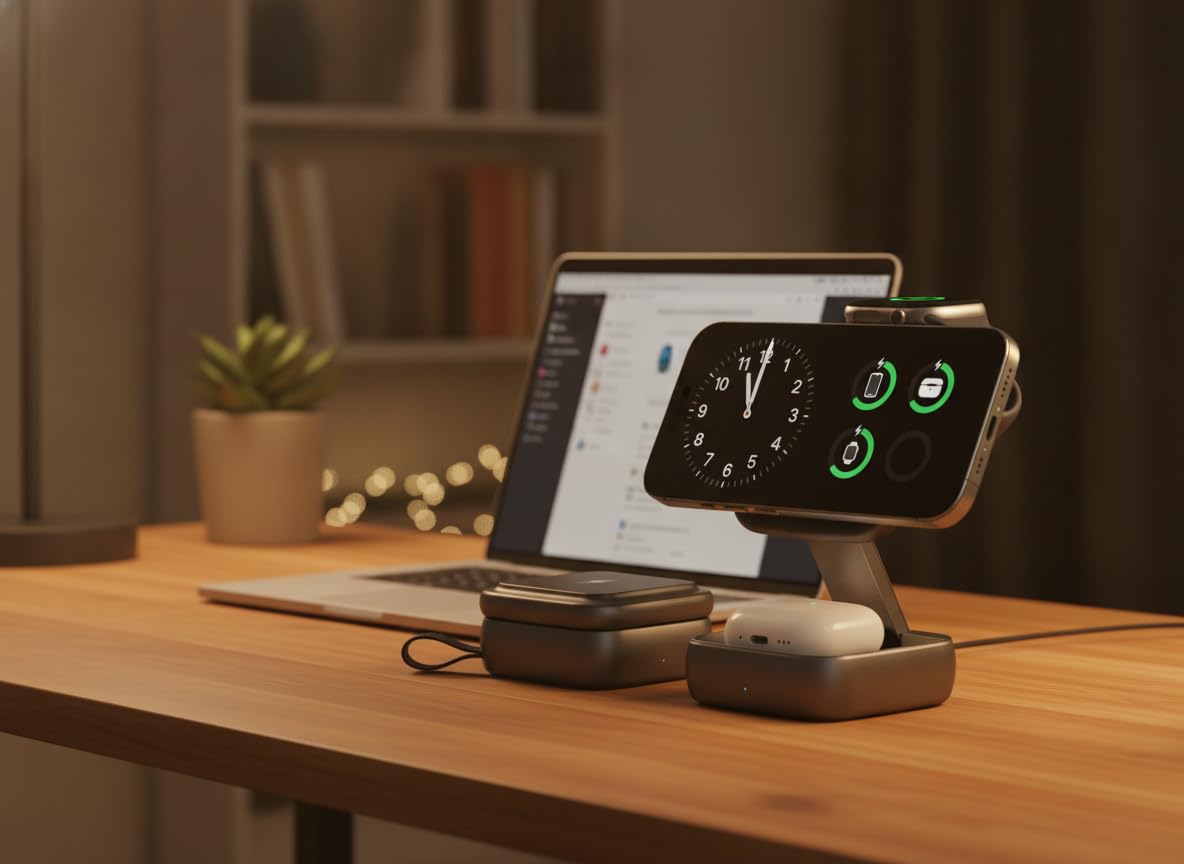 Estación de carga inalámbrica plegable 3 en 1, base de carga rápida magnética para AirPods Pro 17/16/15/14/13, Ultra/10/9, AirPods Pro - Soporte de viaje multidispositivo