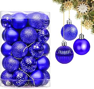 Blue Christmas Baubles, 34 PCS Christmas Tree Decoration Blue Balls Set Shatterproof Ornaments, Xmas Hanging Pendant with Hanging Loop for Christmas, Holiday, Wedding, New Year, Party