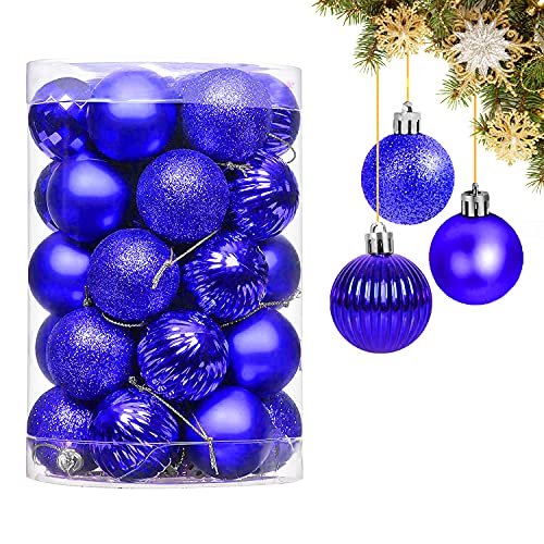Bolas de Navidad Azules, 34pcs Adornos Navideños para Arbol Azules Personalizada Colgantes de Navidad Decorativos, Adornos Arbol Navidad Cover