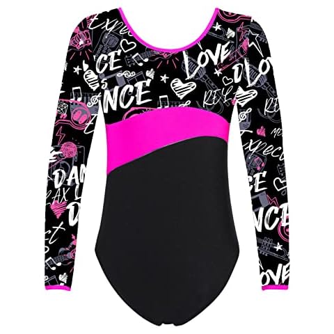 Agoky Turnanzug für Mädchen Sport Body mit Regenbogen Streifen Gymnastikanzug Tanz Trikot Leotards Rock Rose H 146-152 Cover