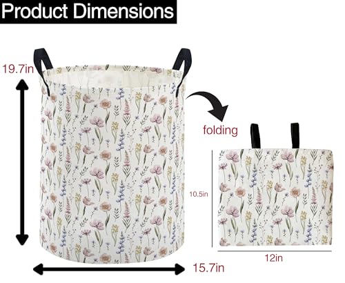 Image of ESSME Laundry Basket,Flower Hamper Collapsible Canvas Waterproof Storage Bin for Girls, Cute Hamper,Gift Baskets.(Flower)