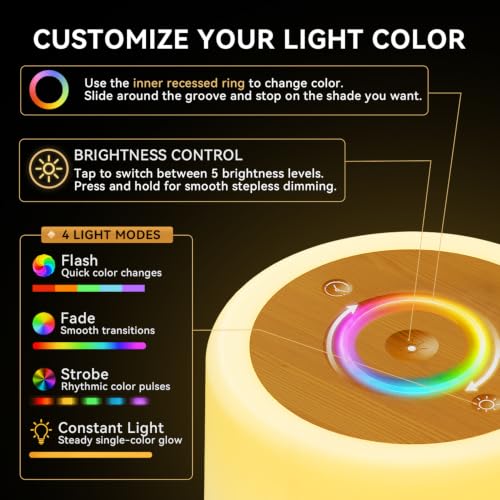 Image of Auxmir Nursery Night Light for Baby, Rechargeable Touch Lamp for Breastfeeding & Diaper Changes, 256 RGB Colors 5 Brightness Levels, Timer, Portable Bedside Night Light for Kids Bedroom, Brown-2 Pack