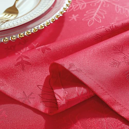 MATIRUG Christmas Tablecloth Rectangle 52x70 Inch,Waterproof Wrinkle Free Red Snowflake Jacquard Fabric Table Cloth for Xmas Winter Holiday New Year – Image 8