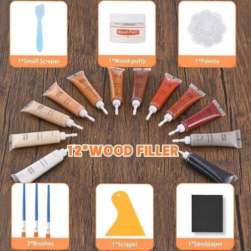 Image of Wood Repair Kit for Wood Scratch Repair and Laminate Floor Scratch Repairs 12 Colors Filler Putty Paste to Fix Scratches Cracks Holes on Hardwood Laminate Vinyl Furniture Table Door Cabinet