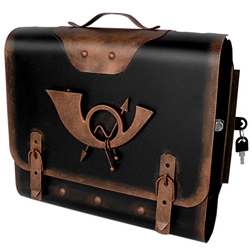 Stelling® Briefkasten POSTHORN 3 Antik-Vintage-Look, Schultasche, Ranzen, Wandbriefkasten, Zeitungsfach, Handarbeit, Retro, Kupfer, Messing, Bronze, Metall (Kupfer, Entnahme Rechts)