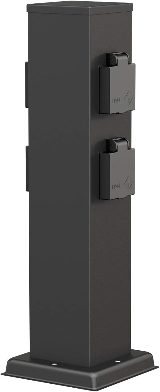 POMI Garten Steckdosensäule Edelstahl - 3-fach Außensteckdose Mit Dämmerungssensor IP44