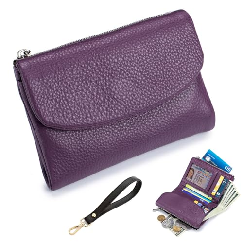 Genuine Leather Joyfullygo Wallet, Unisex Pebble Leather Wallet Wristlet for Women, Coin Purse with Credit Card Holder, Coin Holder & Cash Slots for Men (#015)