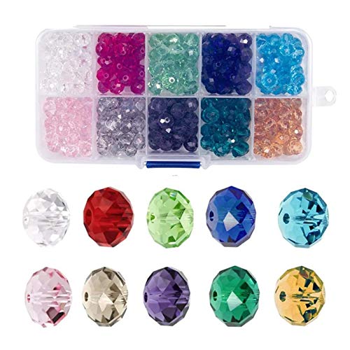 500 Piezas Cuentas de Cristal Circulares de 6 mm, Cuentas de Vidrio de Cristal, Cuentas Rondelle con Caja, Cuentas de Vidrio Facetado, Espaciadores para Pulseras y Collares (10 Colores) Cover