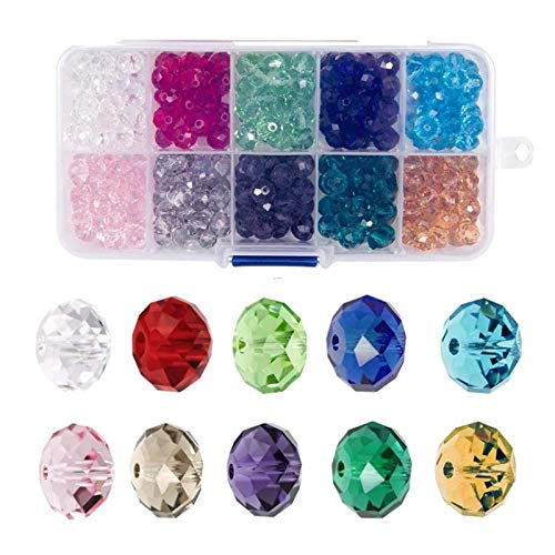 500 Piezas Cuentas de Cristal Circulares de 6 mm, Cuentas de Vidrio de Cristal, Cuentas Rondelle con Caja, Cuentas de Vidrio Facetado, Espaciadores para Pulseras y Collares (10 Colores)