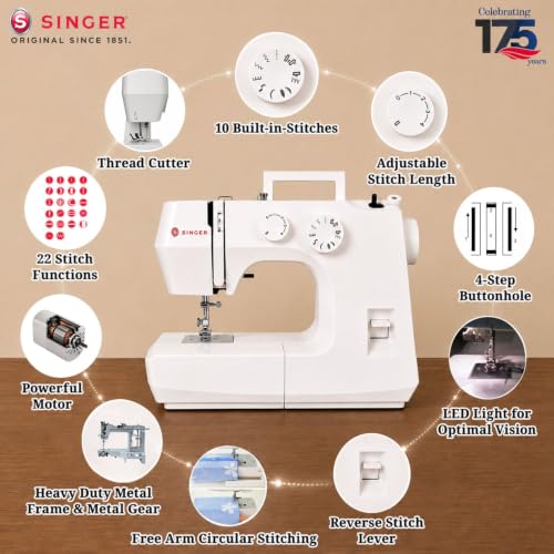 Image of SINGER 1410 Automatic Zig Zag Sewing Machine Electric | Tailoring Machine for Stitching | 10 Built-In Stitches & 22 Stitch Functions | Free Arm | Metal Frame | 60W Motor | Free Demo | 2 Year Warranty