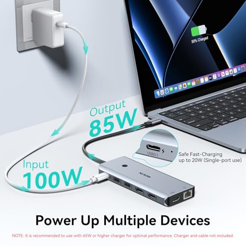 Image of MOKiN 12-in-1 USB C Docking Station, 3 HDMI 4K@60Hz Triple Display Hub with 100W PD, 10Gbps USB-C /A Port, Gigabit Ethernet, SD /microSD Card Reader, Screen Control Button for Laptop Windows
