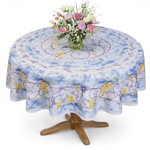 Promo Linge Nappe Provençale Ronde Anti-Tâche 180cm Glycine Bleu 100% Polyester