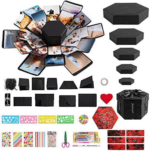 Explosion - Juego de cajas de álbum de fotos con 6 caras, creativas para el día de San Valentín, Día de la Madre, cumpleaños, aniversario, boda, graduación, regalo de recuerdo (tema rosa)