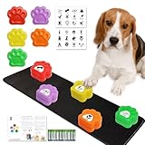 ANLIKY Dog Buttons for Communications with 36 Stickers & 19.6 inch Rubber Pad - Recordable Buttons for Pet Training (30s Voice), Customizable Stickers for Eat/Play/Help/Scared, Pet Communication Set