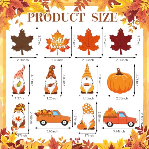 12Pcs Thanksgiving Ornaments Decorations Fall Tree Wooden Ornaments with Orange Maple Leaf Pumpkin Hanging Ornament Holiday Party Supplies Autumn Tree Ornament Decor for Home Decorations