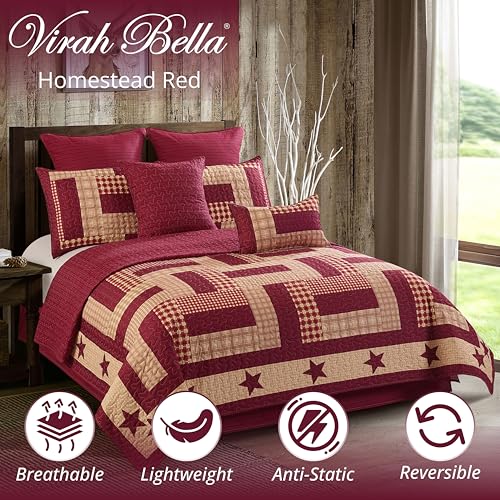 Juego de ropa de cama matrimonial Queen con edredón reversible rojo 3
