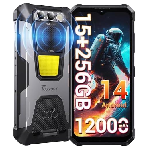 FOSSiBOT F106 Pro Outdoor Smartphone, 12000mAh Akku Handy ohne Vertrag, 15GB+256GB, 6,58" FHD Android 14, 110dB Lautsprecher+3W LED, 48MP Kamera, NFC/4G LTE/GPS/IP69K