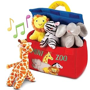 Bundaloo Plush Mini Zoo Playset – Giraffe, Elephant, Lion, Zebra – Interactive Animals, Carrier with Velcro Closure, Natural Sound Effects for Babies and Toddlers