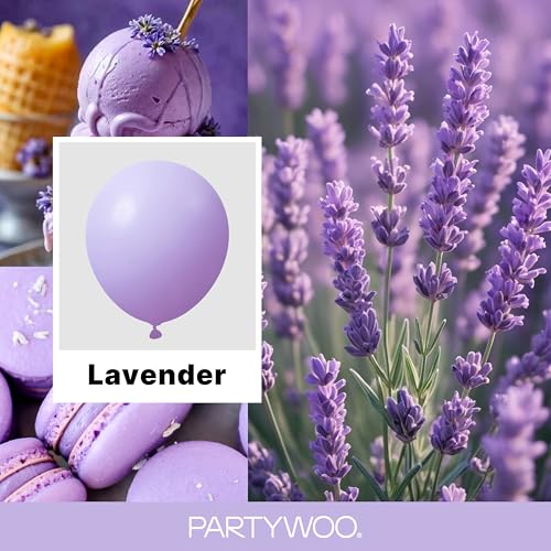 Image of PartyWoo Lavender Balloons 155pcs Different Sizes Pack of 18 12 10 5 Inch Light Pastel Purple Lilac Balloon Arch Kit for Baby Shower Bachelorette Fairy Birthday Princess Party Decorations Purple-Q10