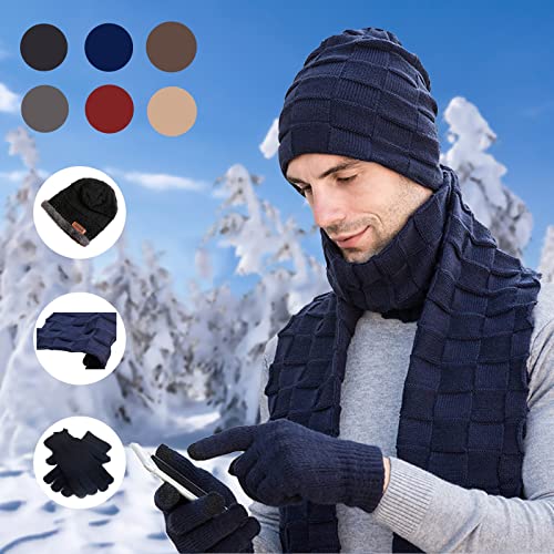 Bcdlily Winter Hat Scarf Gloves Set Men Warm Knit Beanies Neck Warmer Gaiter Mitten 3 Set (Black) #TOP4