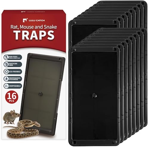 Image of LULUCATCH Mouse Glue Traps 16 Pack, Larger & Heavier Plastic Sticky Glue Traps with Extra-Strong Adhesive for Mice, Rats, Sticky Mouse Trap for Indoor Use, Easy to Set