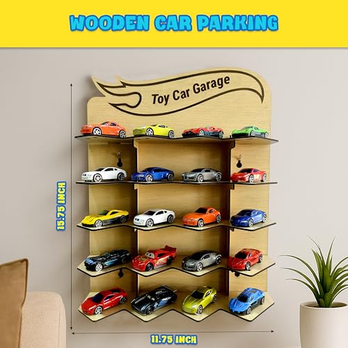 Image of Toy Car Garage Wall Rack for Kids | Parking Garage for Hot Wheels Cars | Holds 20 Cars | Wooden /MDF Toy Garage Wall Hanging | Kids Room Toy Parking (Carss Not Included) (Pack of 3)