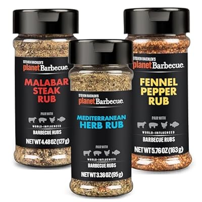 Steven Raichlen's Planet Barbecue Gourmet BBQ Rubs & Spices Gift Set 3 Pack- Grill Seasonings w International Flavors- Grilling Gift Set for Men & Women- Gifts for Fathers Day Food & Grill Lovers