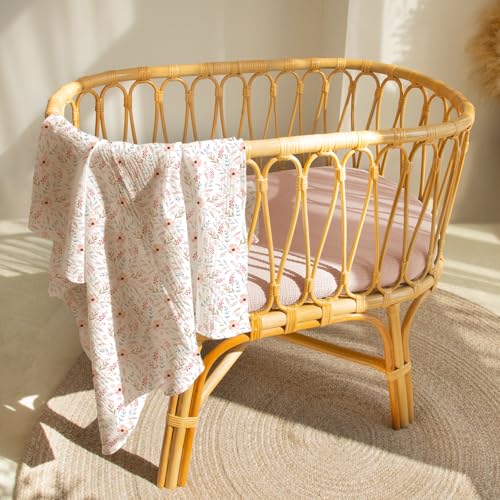 Image of lulumoon Baby Muslin Bassinet Sheets: Skin-Friendly Floral Bassinet Sheets for Girls - Fitted for Oval Rectangle or Hourglass Mattress