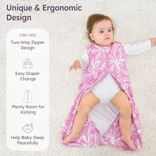 Image of Baby Sleep Sack 0-6 Months 3 Pack 100% Cotton Lightweight 0.5 TOG Wearable Blanket Baby Sleep Bag with 2-Way Zipper for Newborn Infant Purple Leaf