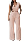 Jumpsuits for Women Dressy V Neck Sleeveless Wide Leg Long Pants Rompers