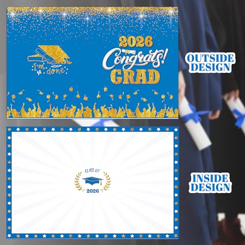 Image of Graduation Decorations Blue and Gold 2026 - Guest Book Alternative, Graduation Cards Box with 36PCS Advice Cards, Signature Board Congrats Grad Decoration Graduation Supplies 2026