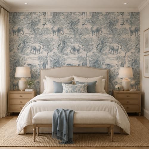 Zeeko Nursery Safari Animal Jungle Wall Mural Peel and Stick 148" W x 98" H Vintage French Canvas Waterproof Self-Adhesive Removable Wallpaper for Kids Room Bedroom Large Art Wall Decor by Zeeko - Image 4